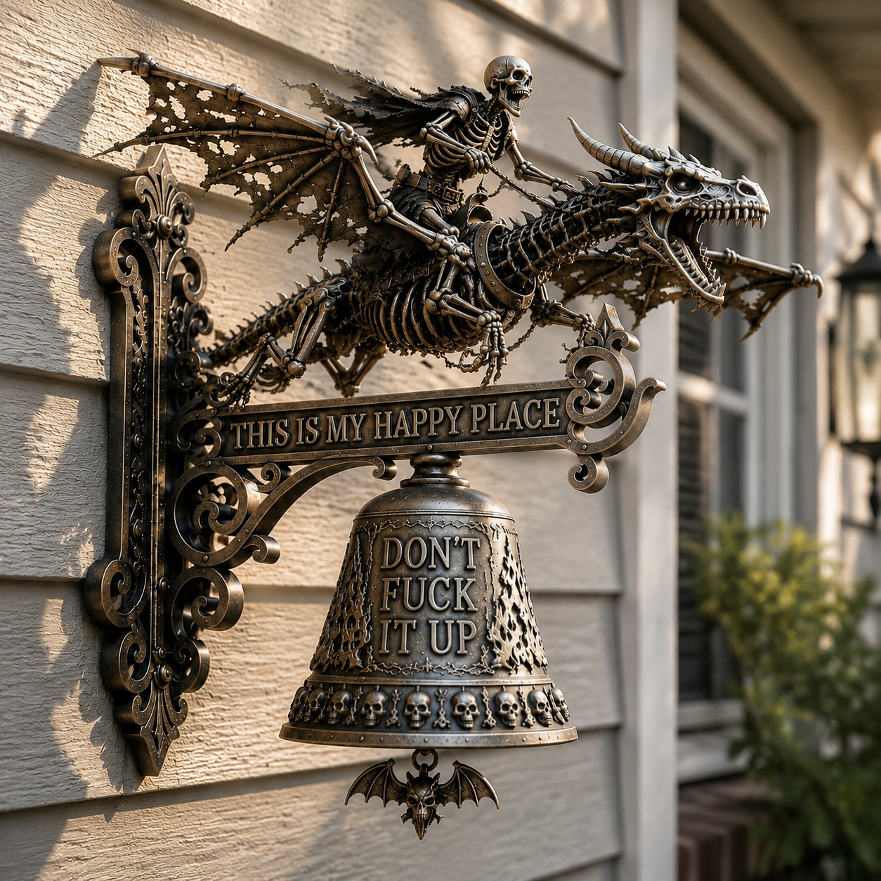 🐉 Skull Dragon Rider Bell – “This Is My Happy Place” Wall Bell-HandPrint