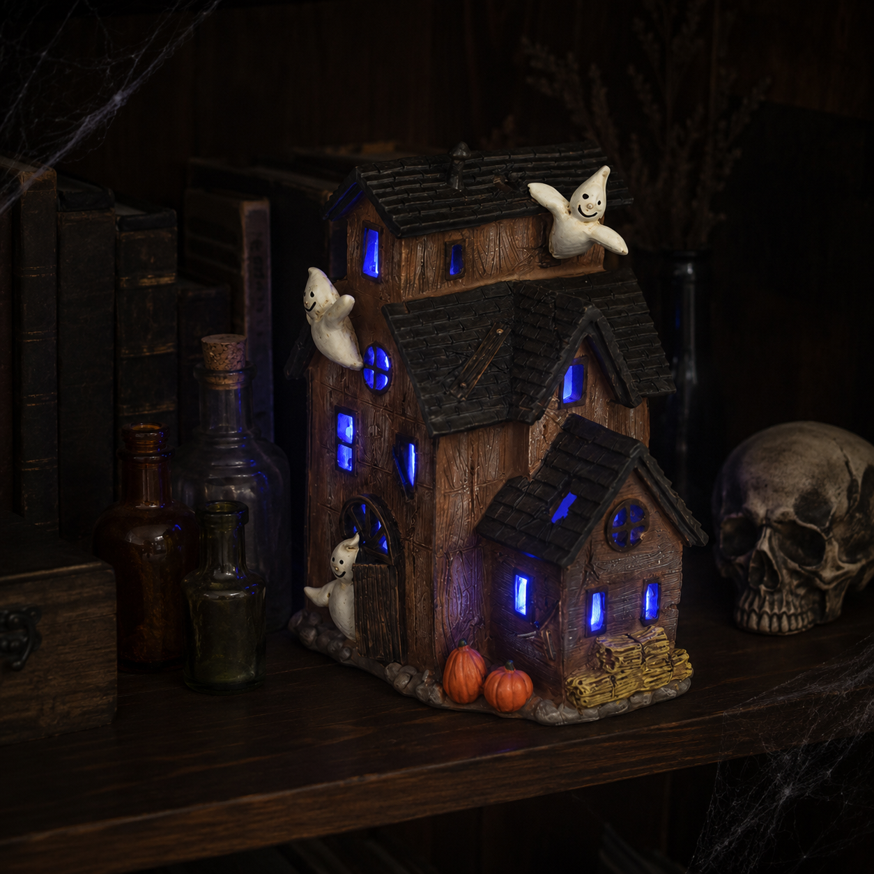 Halloween Lighted Haunted House Decor with Cute Ghosts-HandPrint