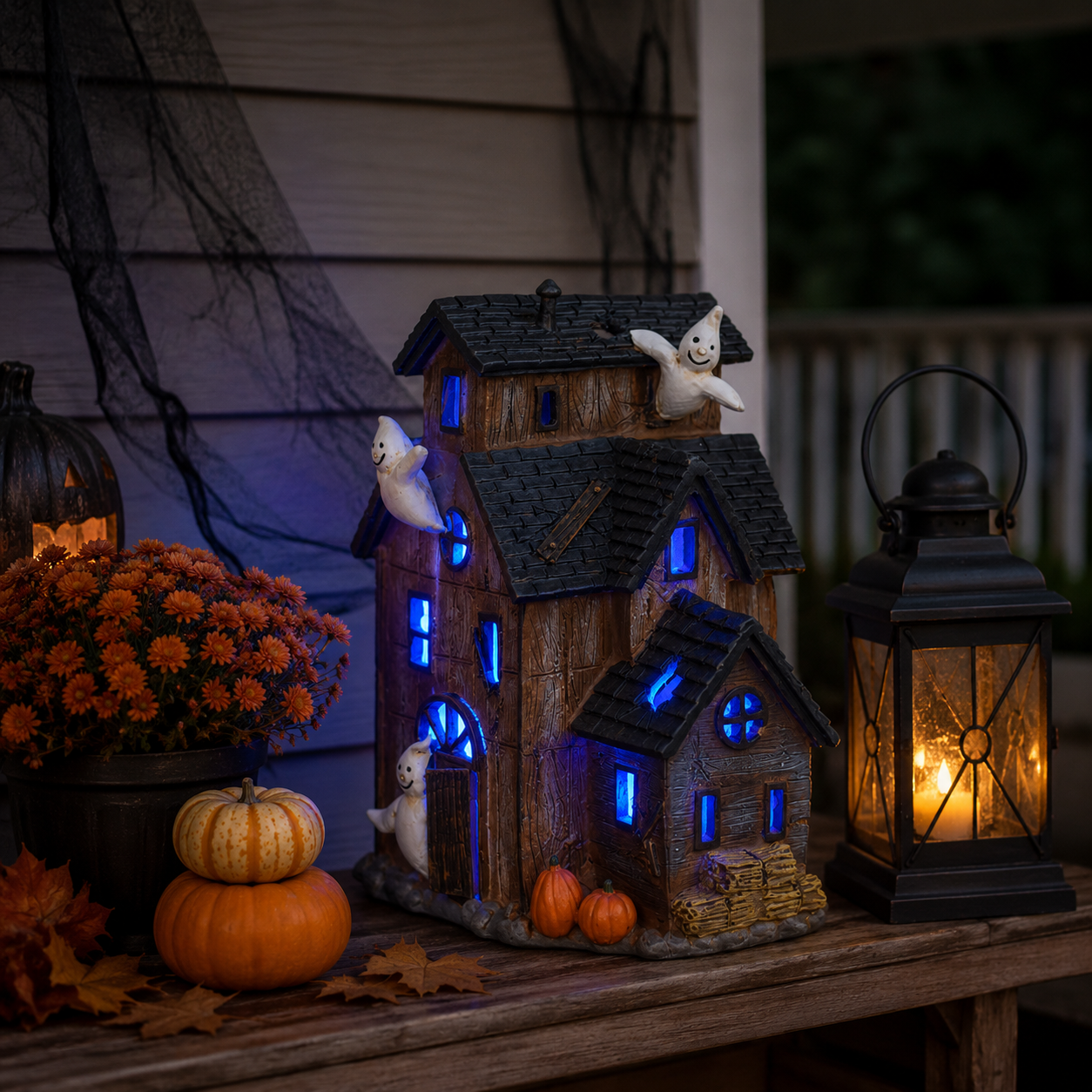 Halloween Lighted Haunted House Decor with Cute Ghosts-HandPrint