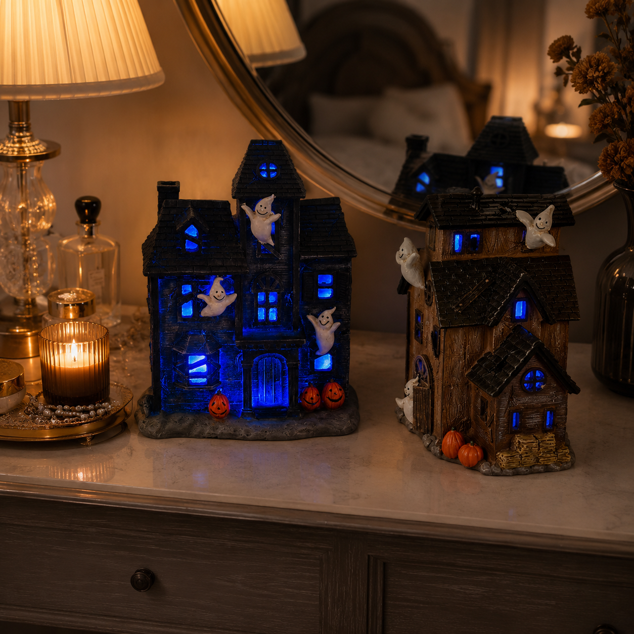 Halloween Lighted Haunted House Decor with Cute Ghosts-HandPrint