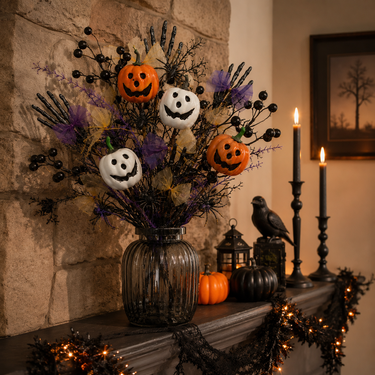 Halloween Pumpkin Floral Stem Picks-HandPrint