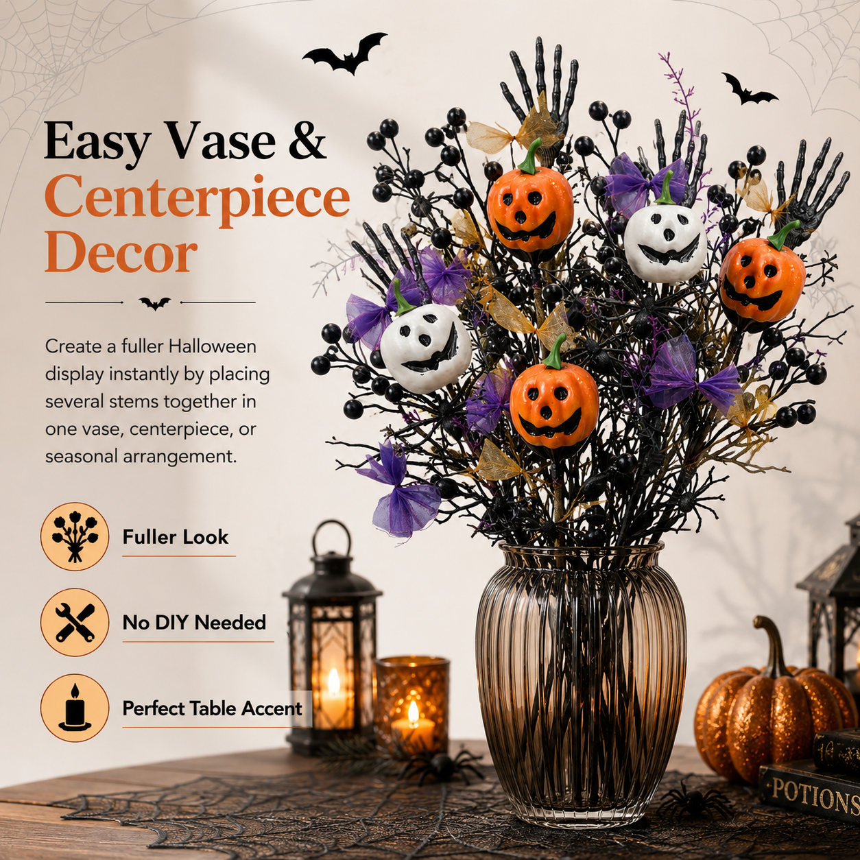 Halloween Pumpkin Floral Stem Picks-HandPrint
