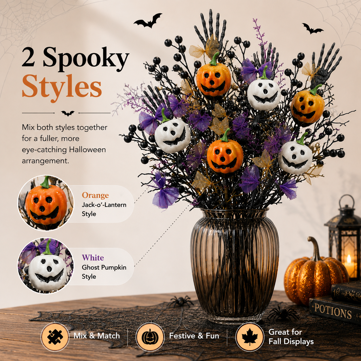 Halloween Pumpkin Floral Stem Picks-HandPrint