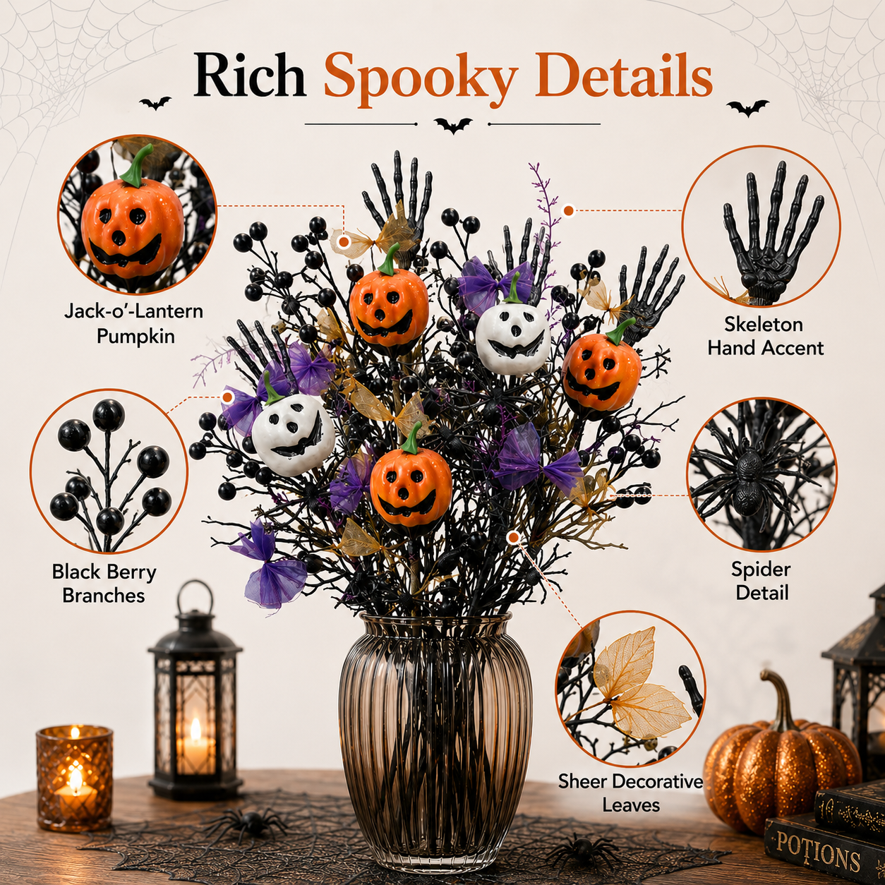 Halloween Pumpkin Floral Stem Picks-HandPrint