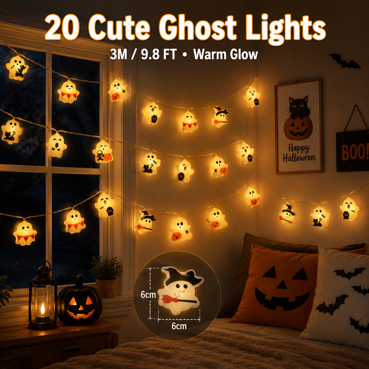 Cute Halloween Ghost String Lights-HandPrint
