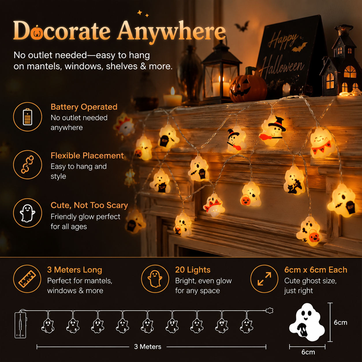 Cute Halloween Ghost String Lights-HandPrint