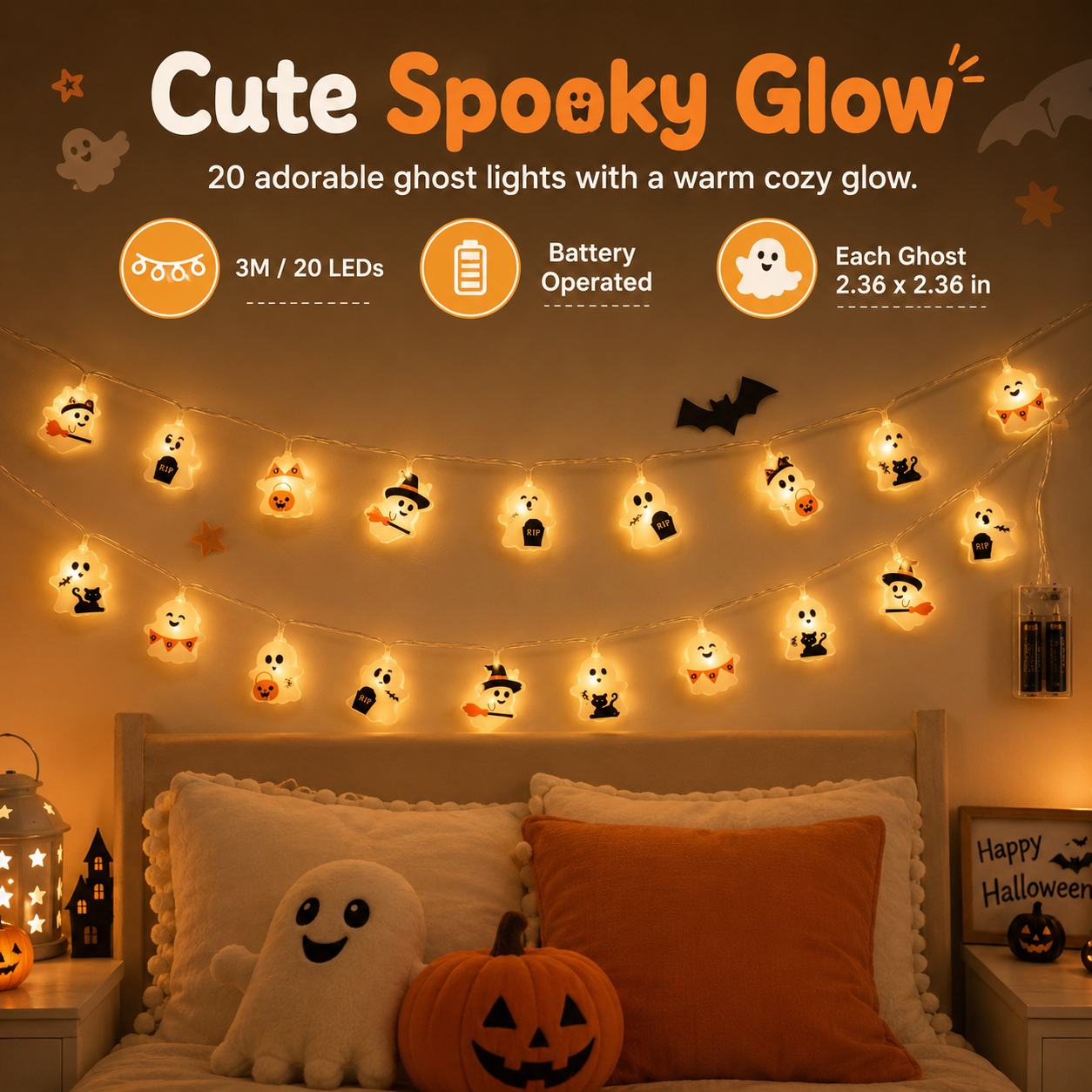Cute Halloween Ghost String Lights-HandPrint