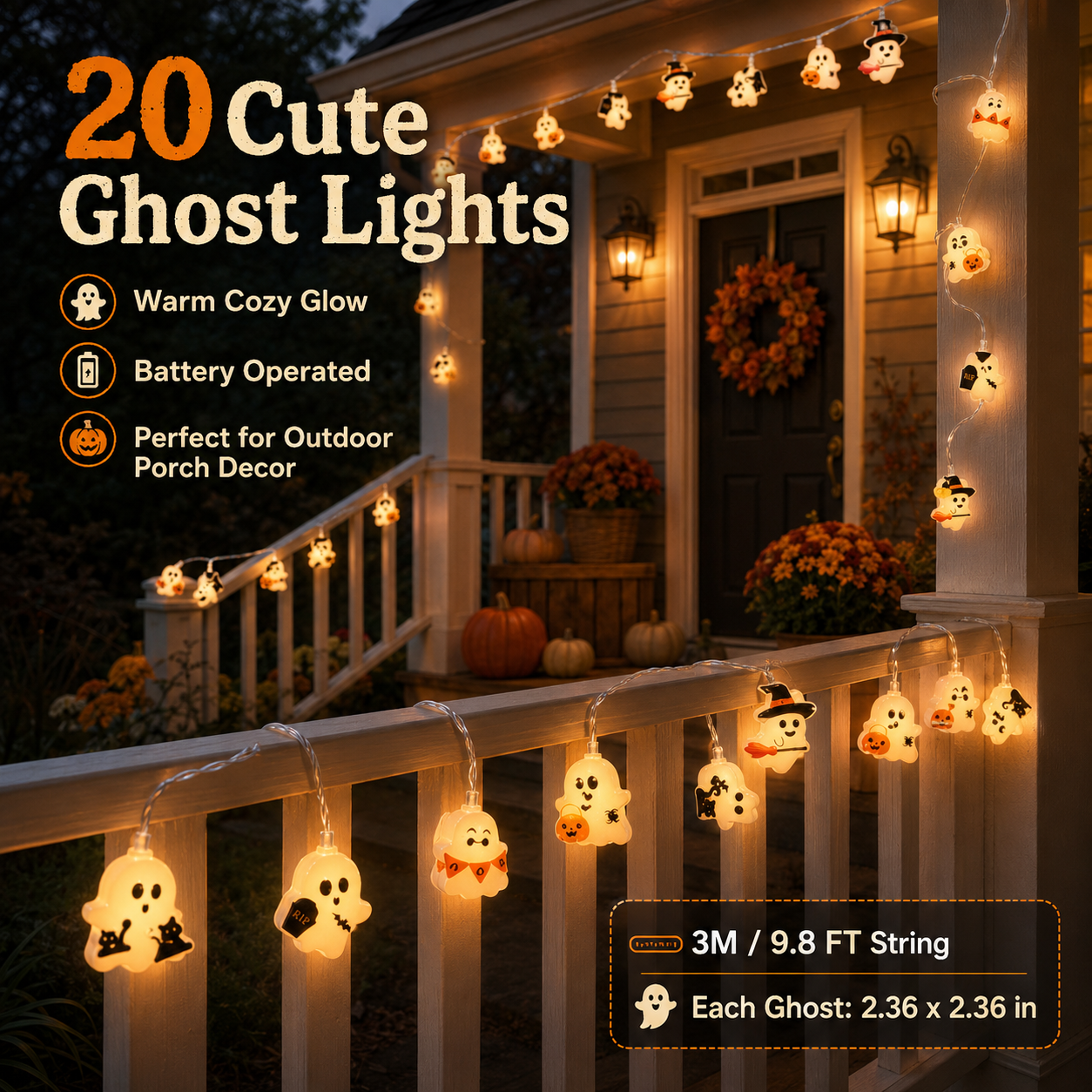 Cute Halloween Ghost String Lights-HandPrint