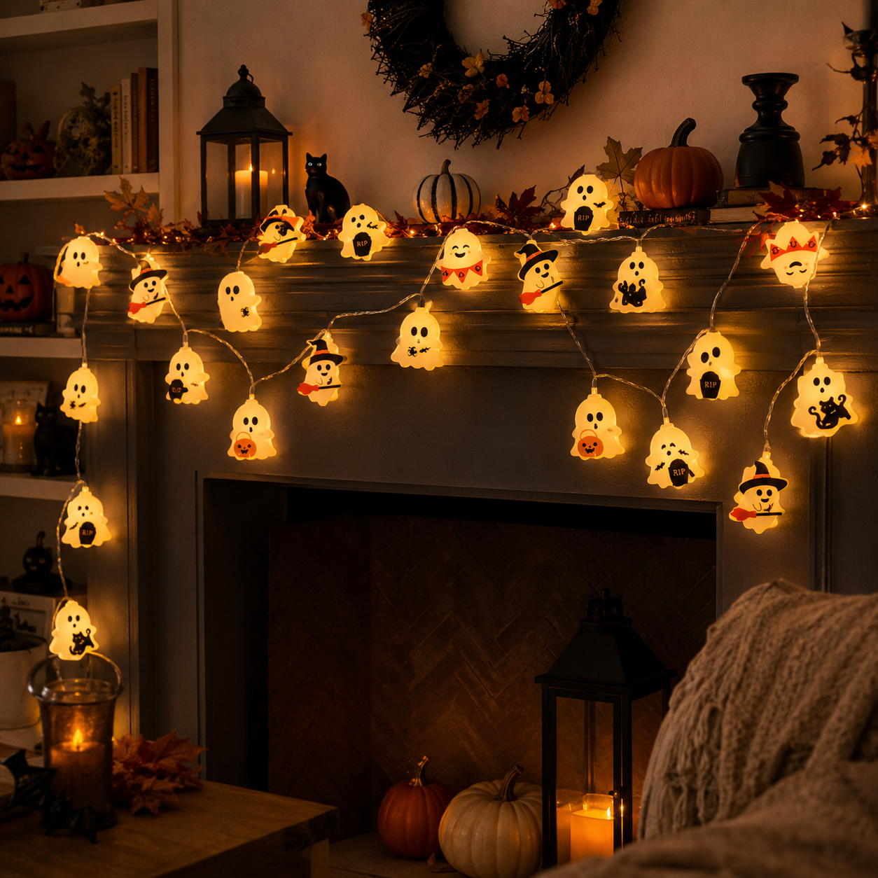 Cute Halloween Ghost String Lights-HandPrint