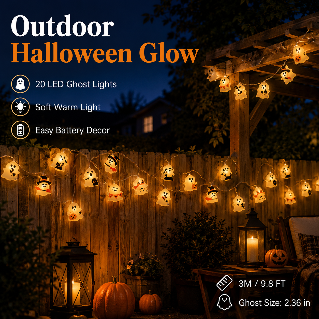 Cute Halloween Ghost String Lights-HandPrint