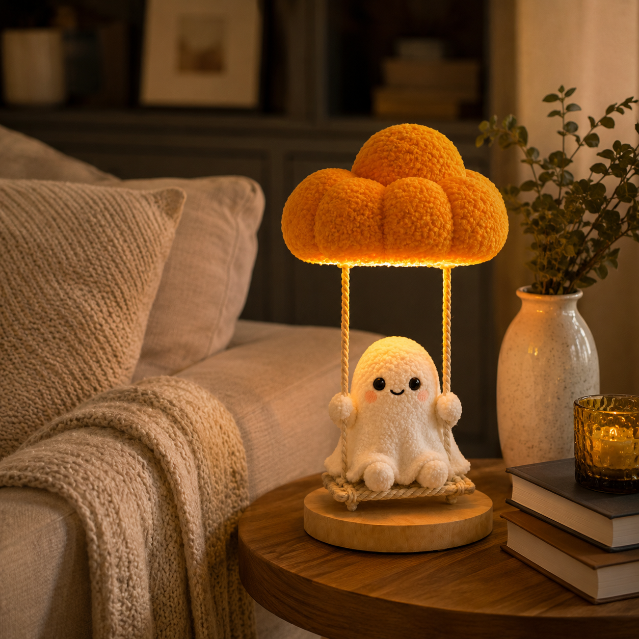Pumpkin Cloud Ghost Swing Lamp-HandPrint