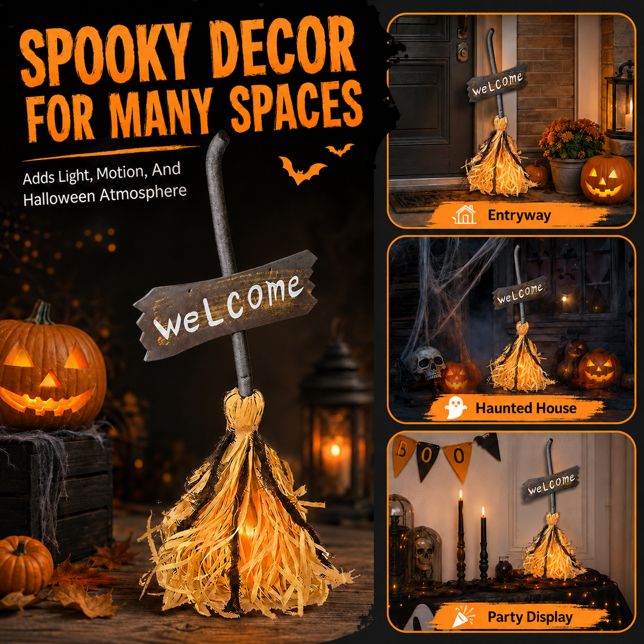 Voice-Activated Light-Up Halloween Witch's Broom-HandPrint