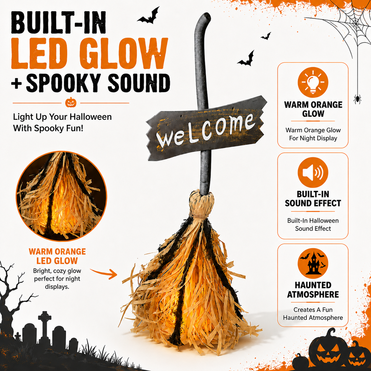 Voice-Activated Light-Up Halloween Witch's Broom-HandPrint