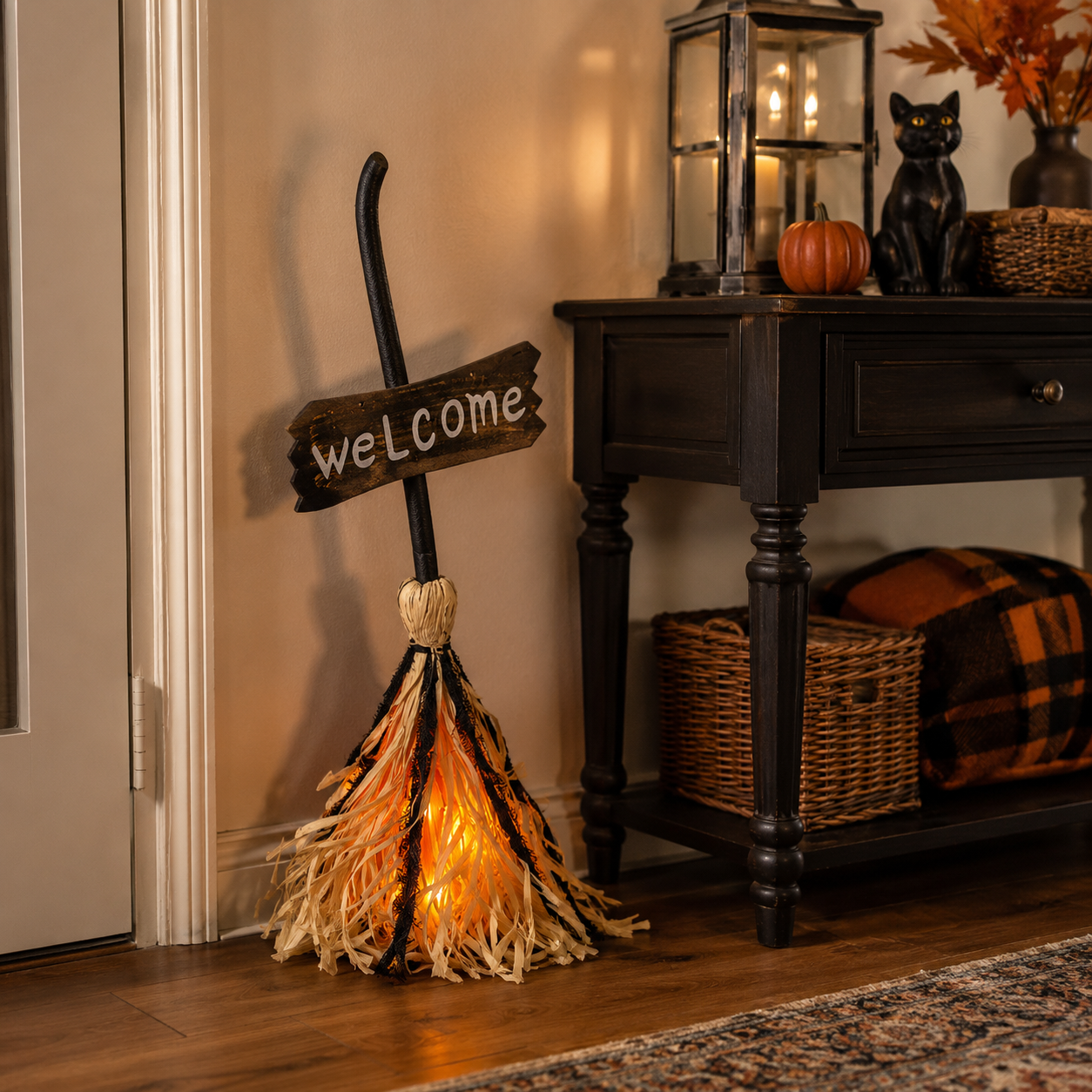 Voice-Activated Light-Up Halloween Witch's Broom-HandPrint
