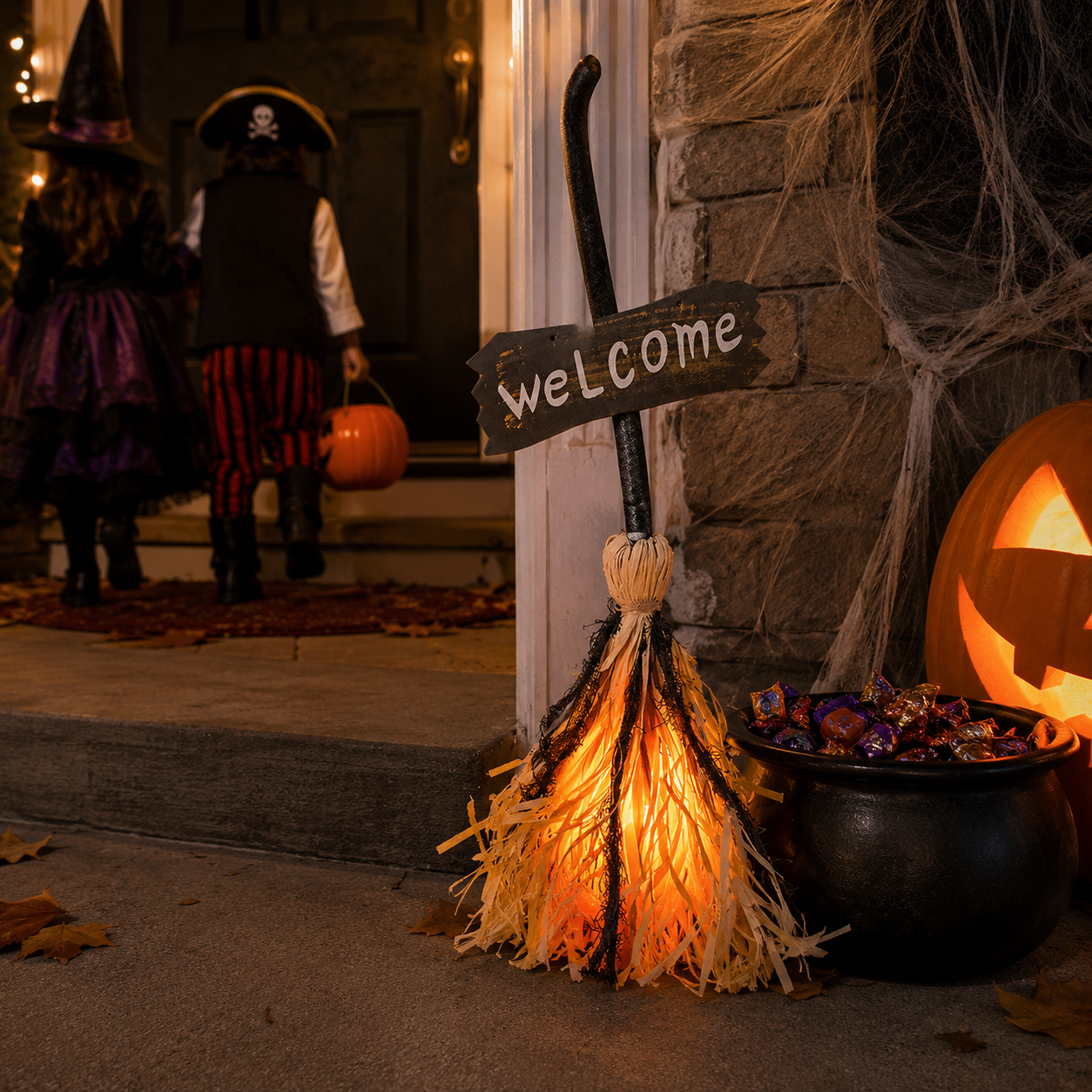 Voice-Activated Light-Up Halloween Witch's Broom-HandPrint