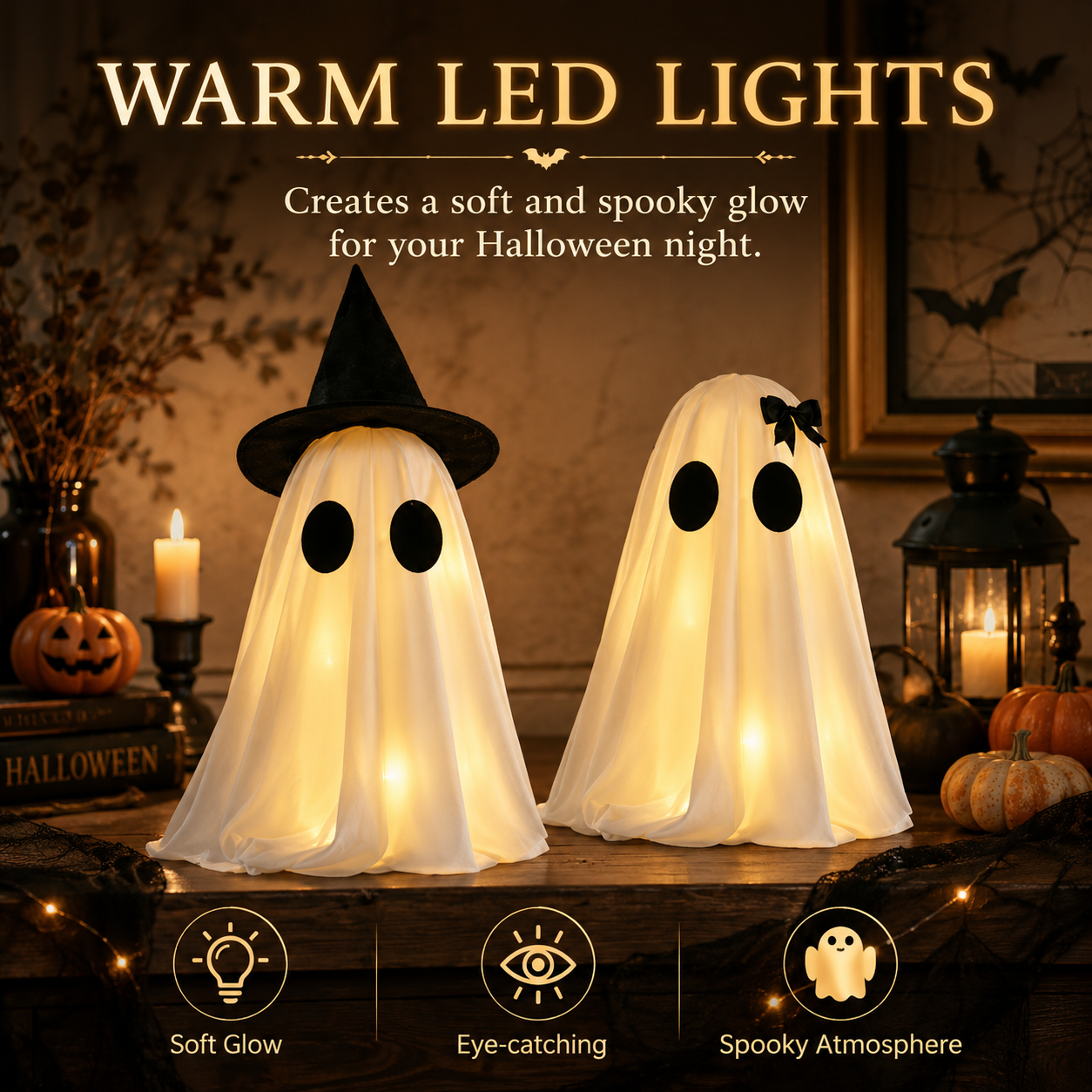 Set of 2 Light-Up Halloween Ghost Decorations-HandPrint