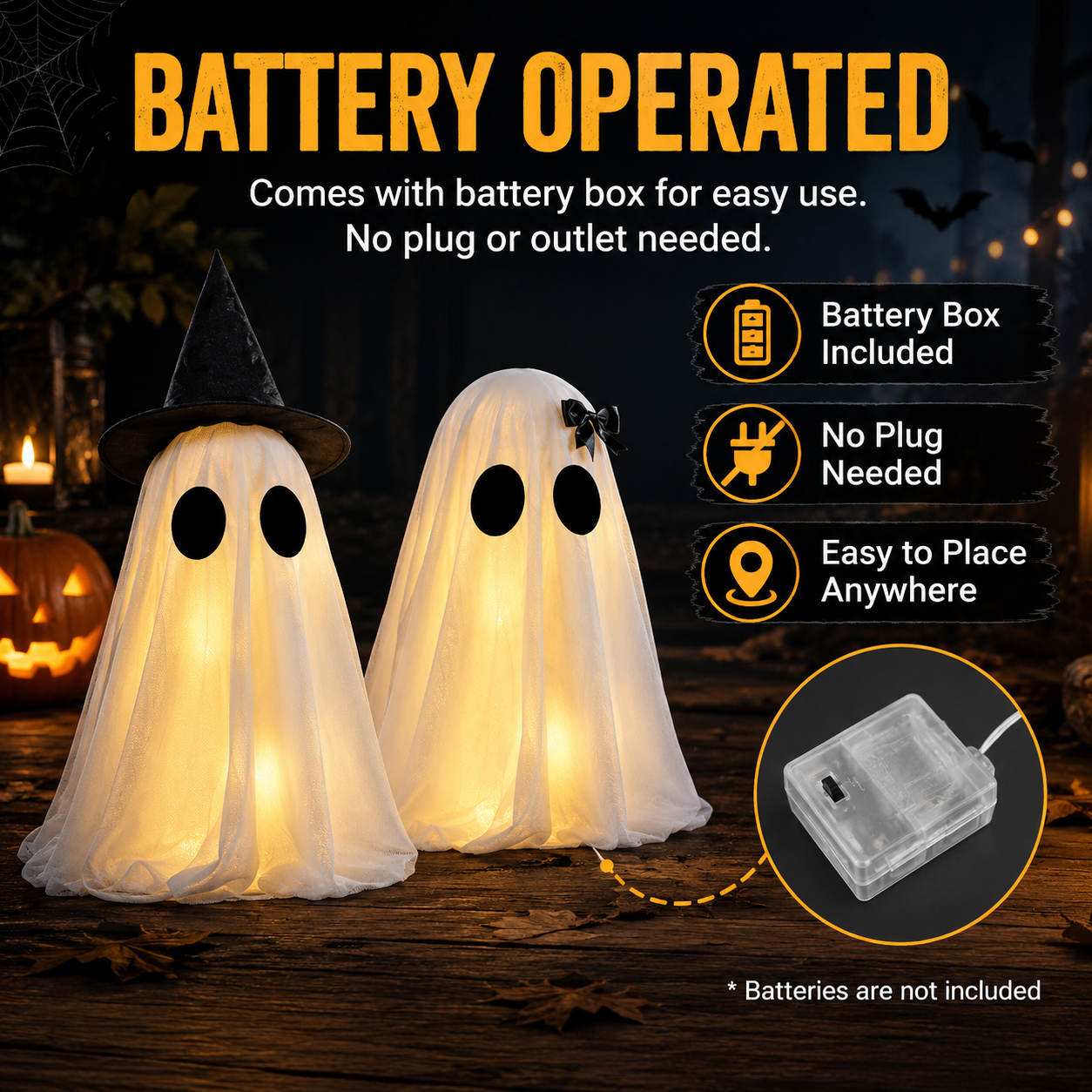 Set of 2 Light-Up Halloween Ghost Decorations-HandPrint