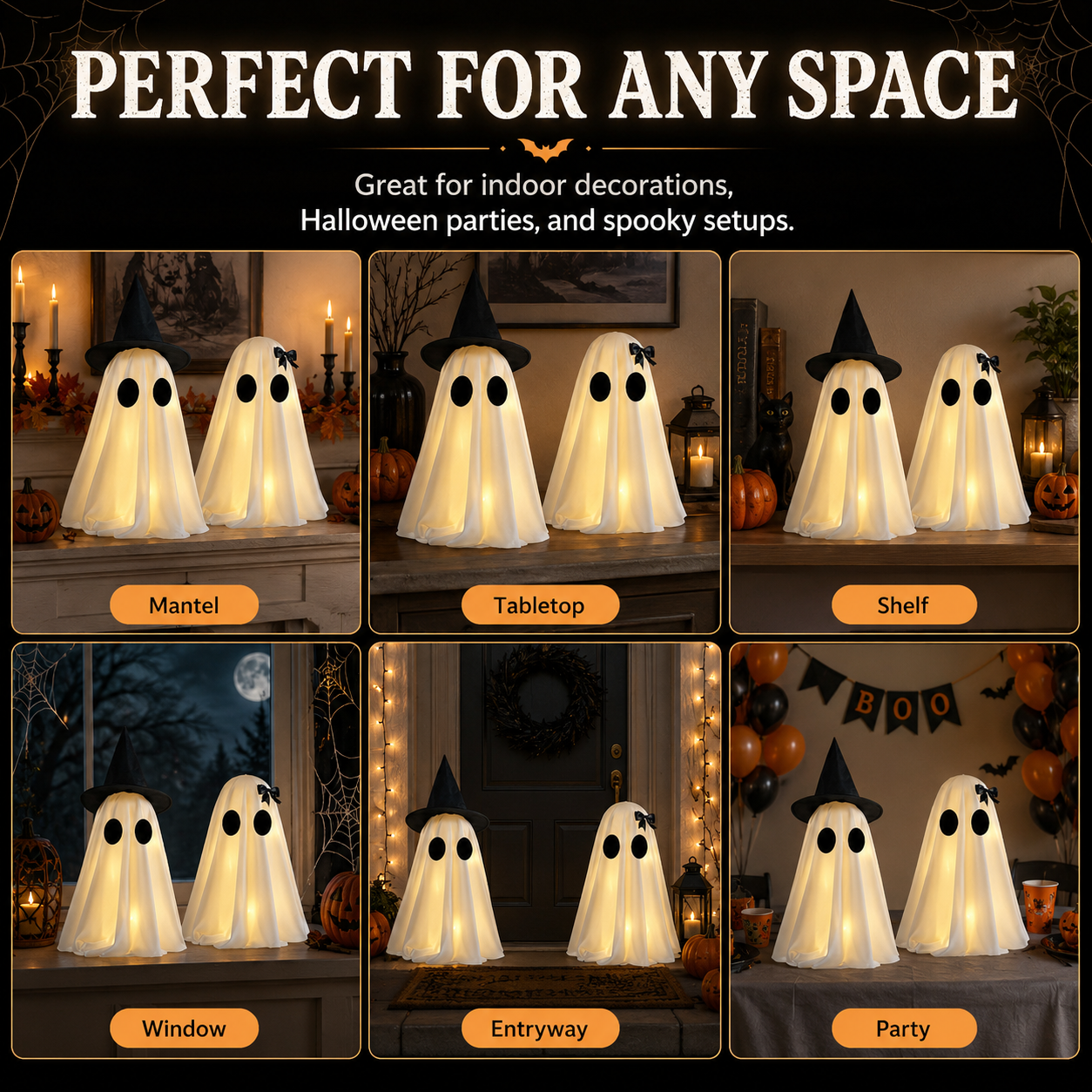 Set of 2 Light-Up Halloween Ghost Decorations-HandPrint