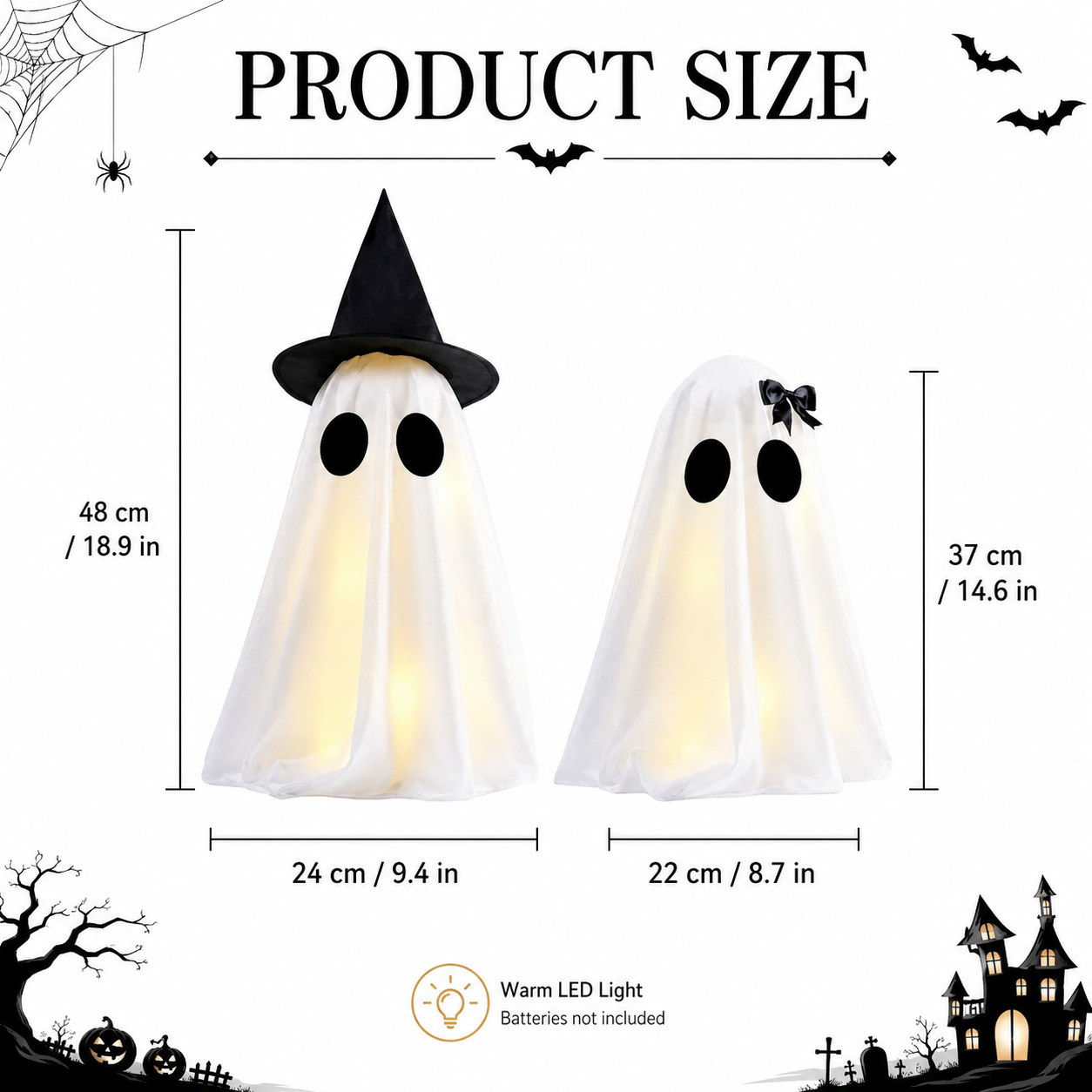 Set of 2 Light-Up Halloween Ghost Decorations-HandPrint