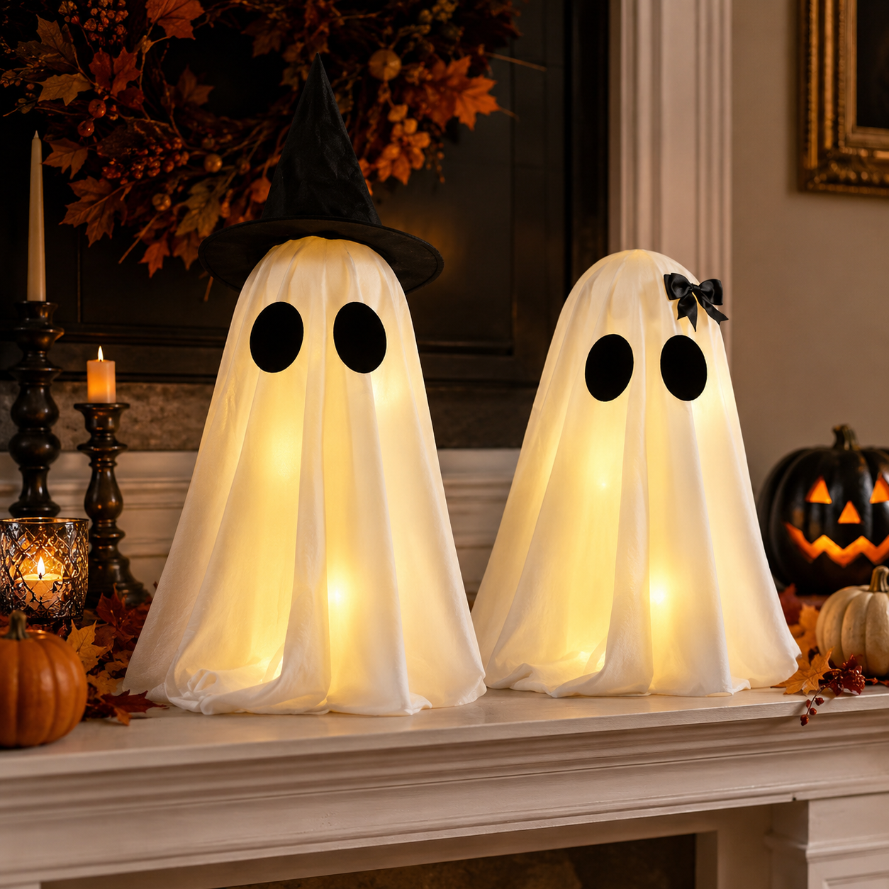 Set of 2 Light-Up Halloween Ghost Decorations-HandPrint