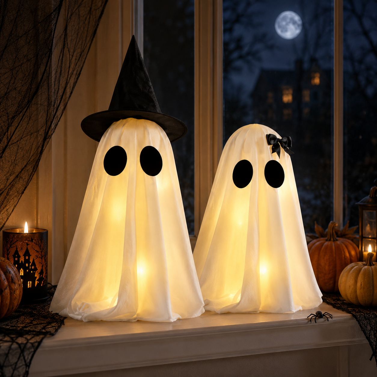 Set of 2 Light-Up Halloween Ghost Decorations-HandPrint