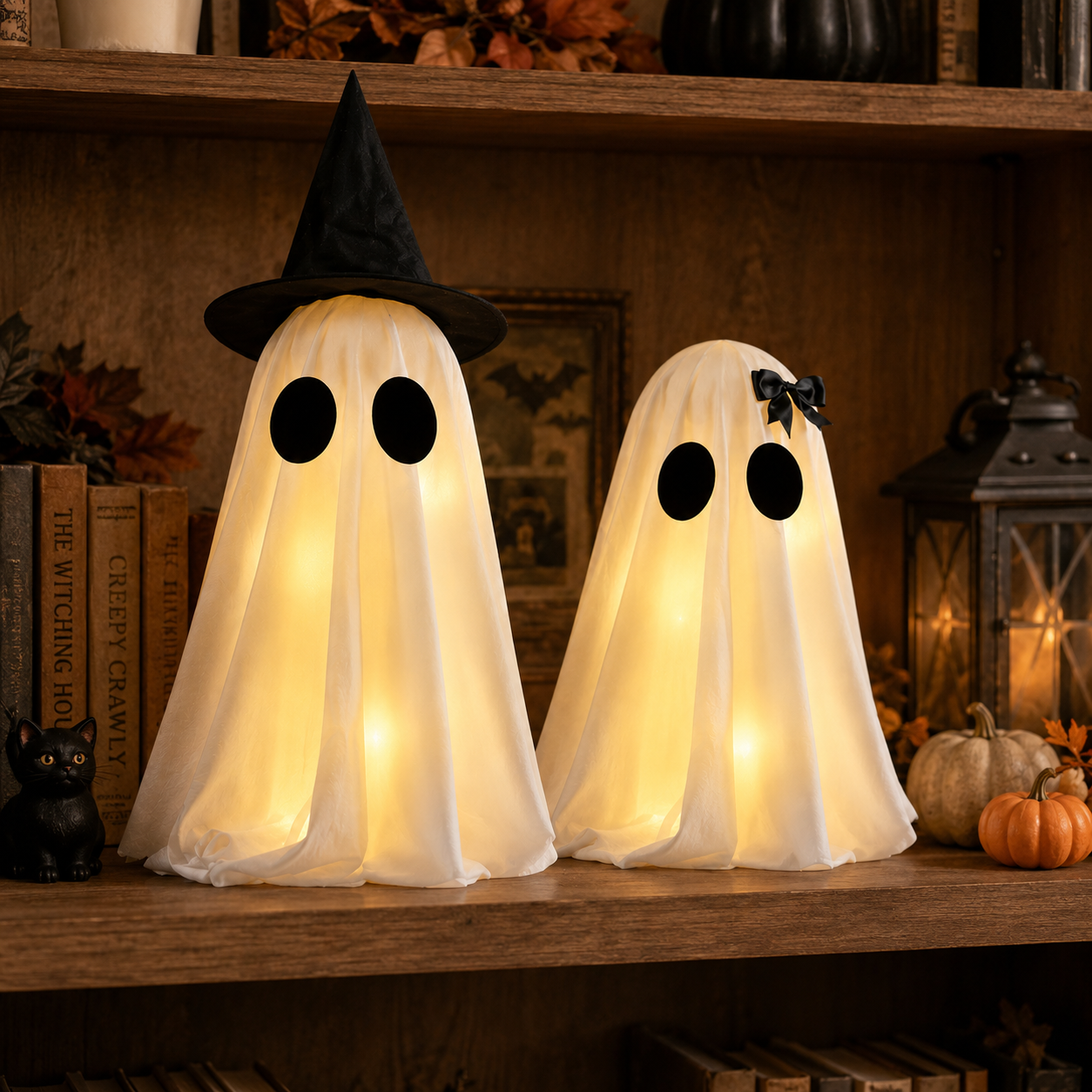 Set of 2 Light-Up Halloween Ghost Decorations-HandPrint
