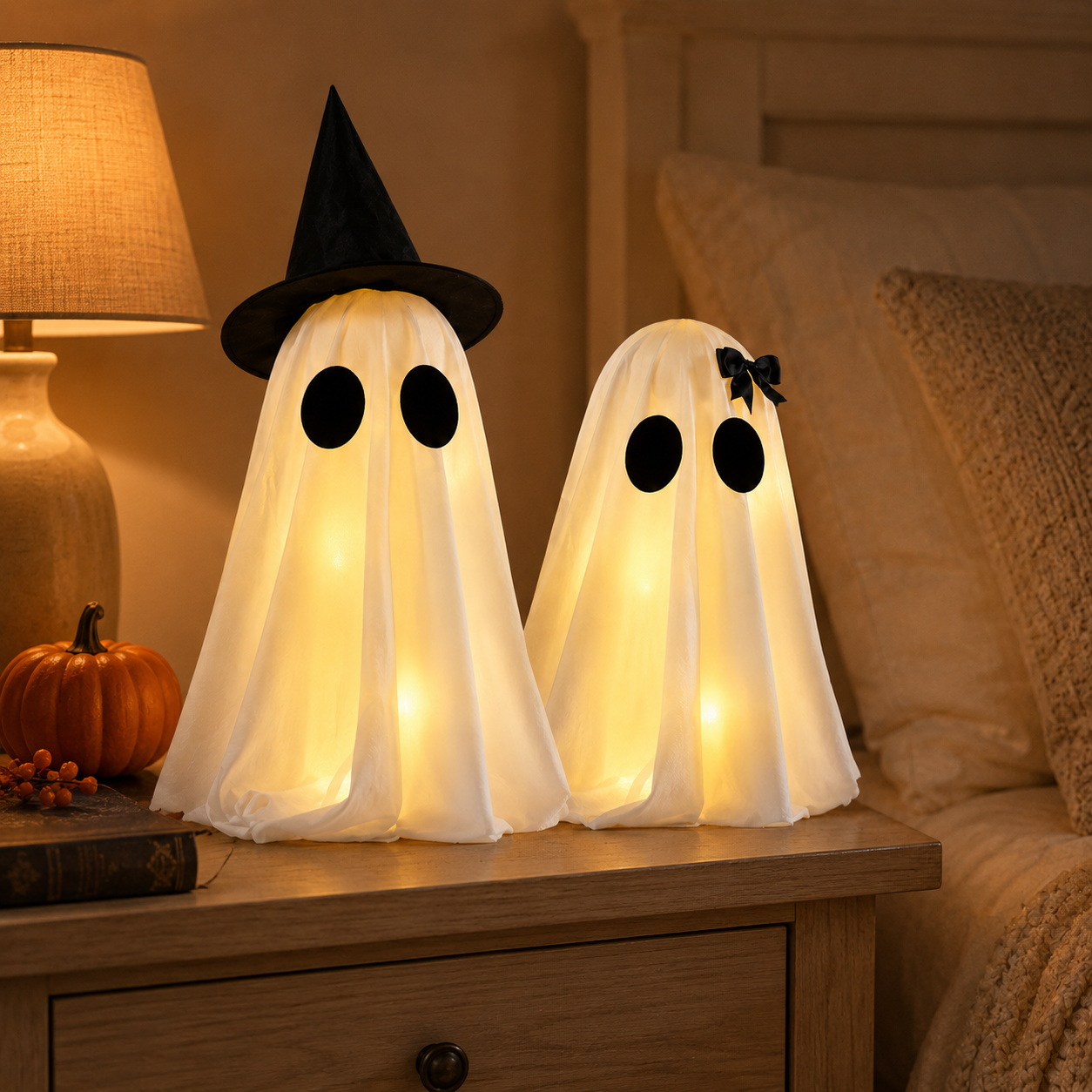 Set of 2 Light-Up Halloween Ghost Decorations-HandPrint