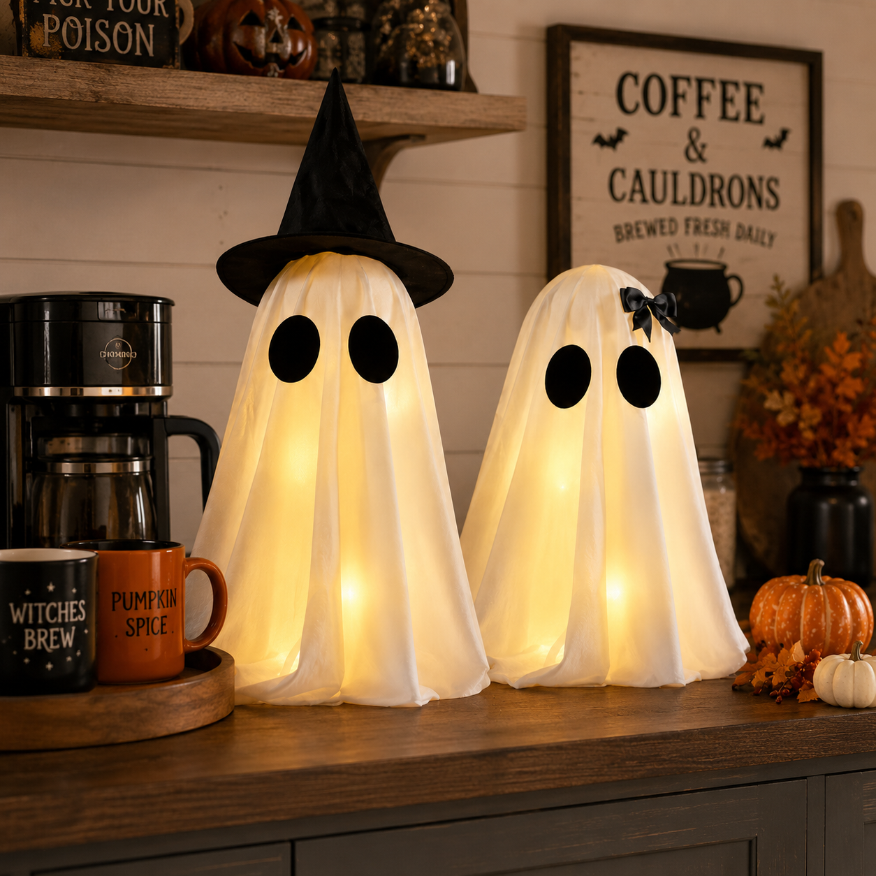 Set of 2 Light-Up Halloween Ghost Decorations-HandPrint