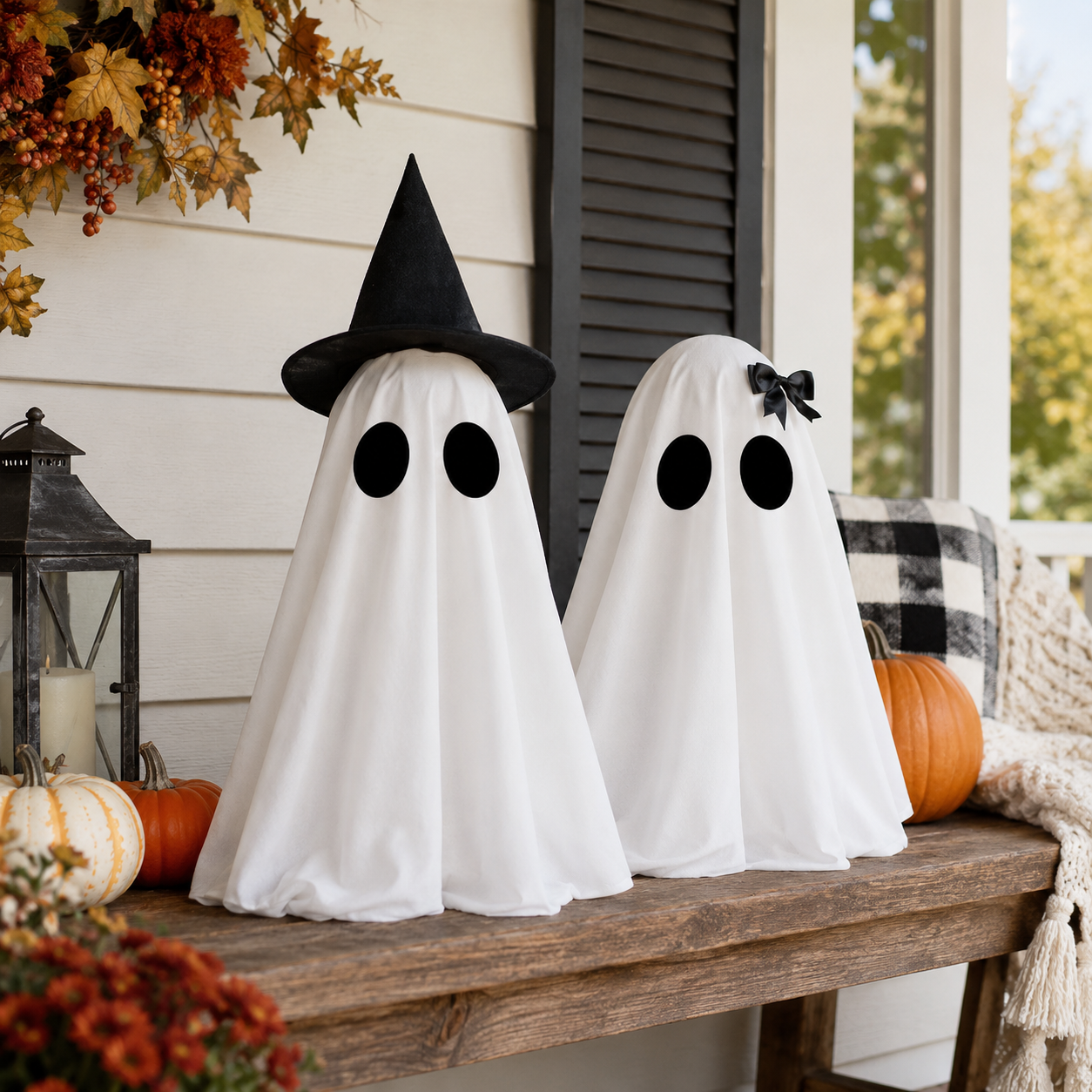 Set of 2 Light-Up Halloween Ghost Decorations-HandPrint
