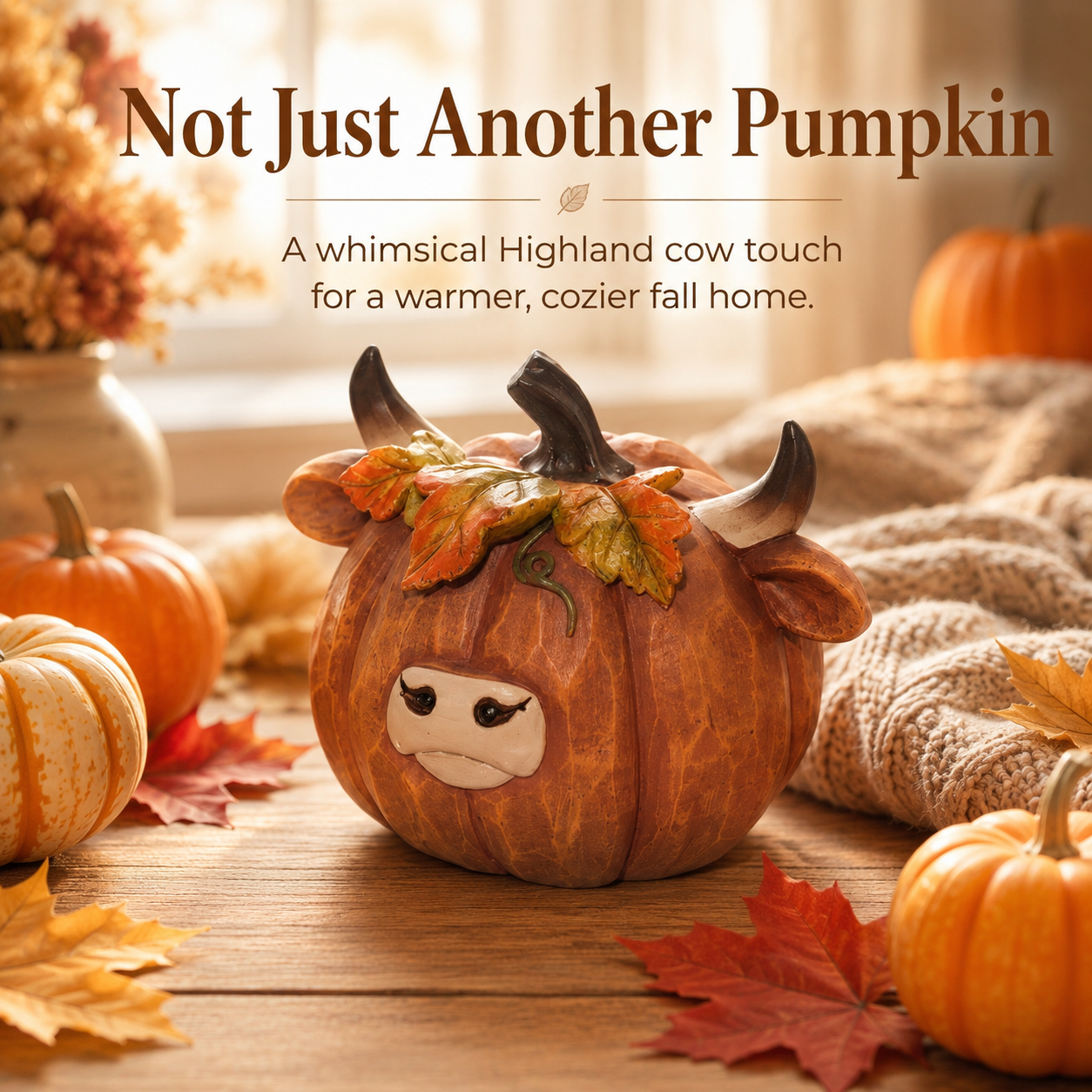 Highland Cow Pumpkin Collectible Decor, Hand-Painted Resin Fall Figurine-HandPrint