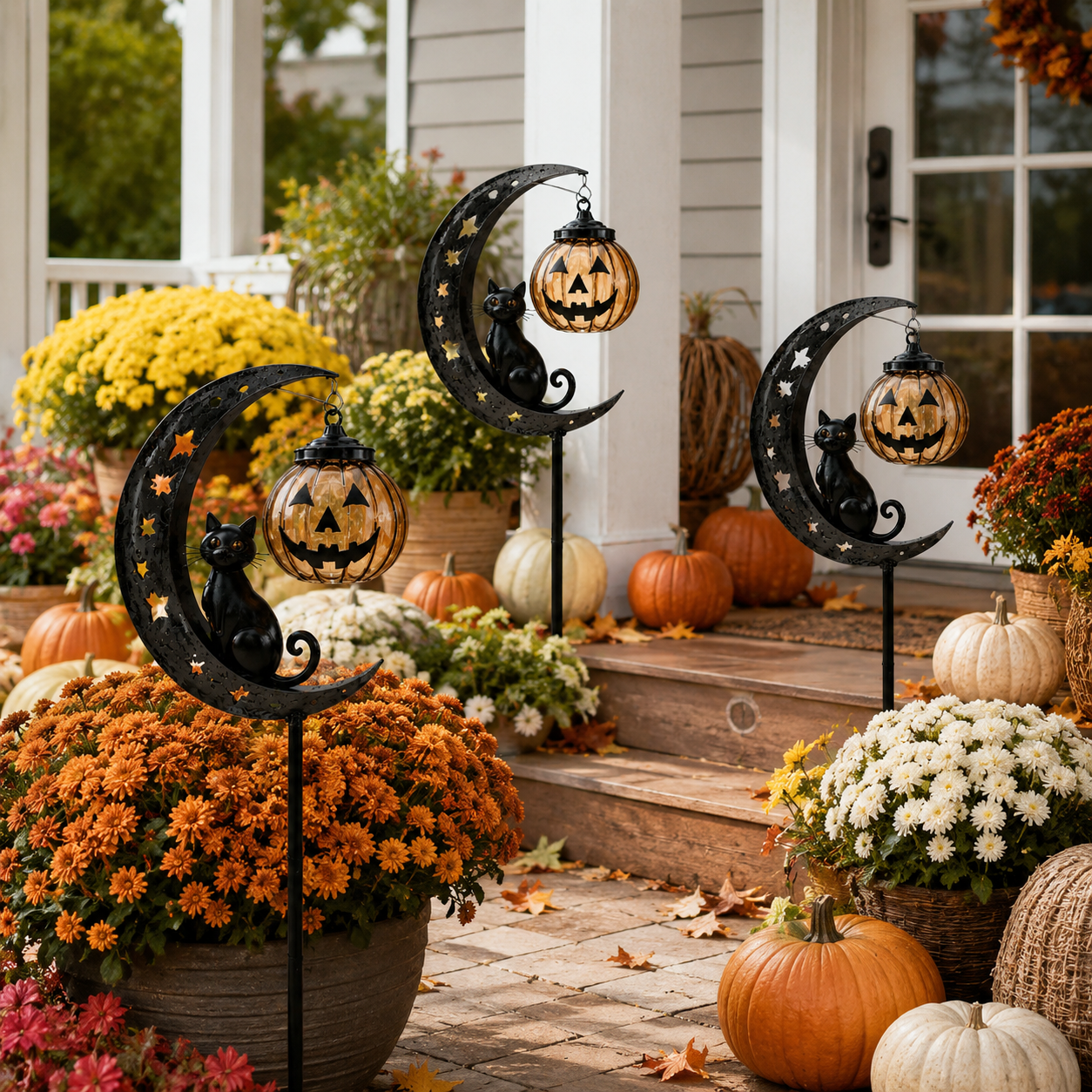 Solar Halloween Garden Stake Light with Cat and Pumpkin Lantern-HandPrint