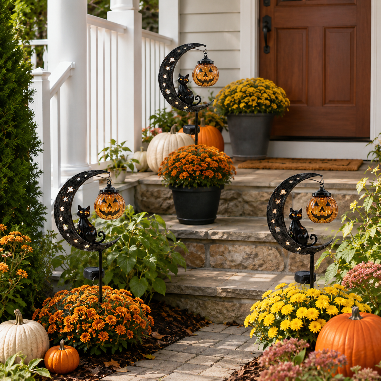 Solar Halloween Garden Stake Light with Cat and Pumpkin Lantern-HandPrint