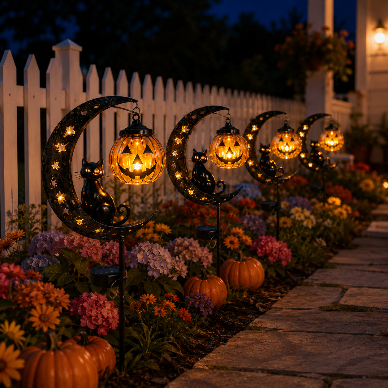 Solar Halloween Garden Stake Light with Cat and Pumpkin Lantern-HandPrint