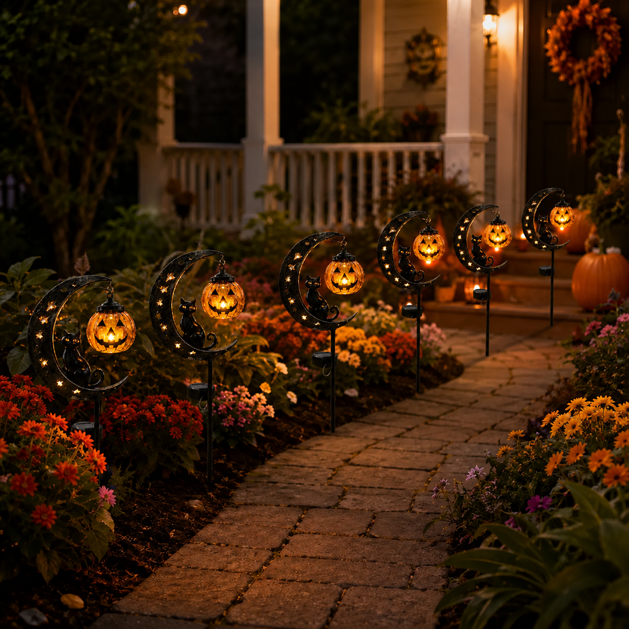 Solar Halloween Garden Stake Light with Cat and Pumpkin Lantern-HandPrint