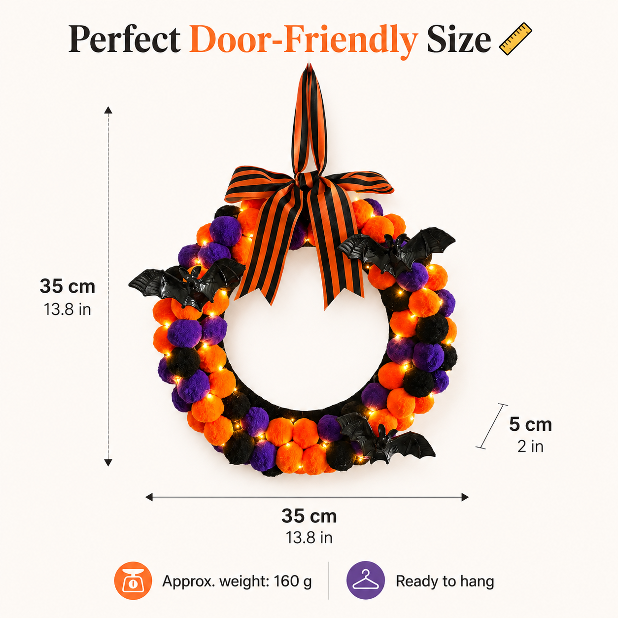 Lighted Halloween Pom Pom Wreath-HandPrint
