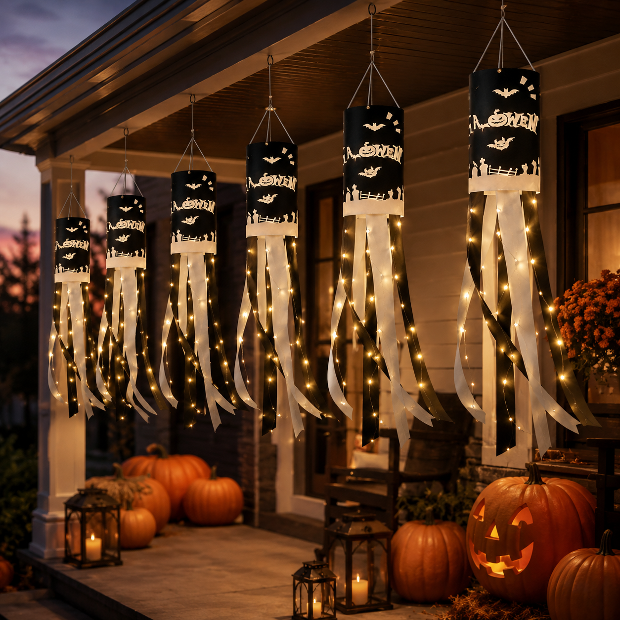 Halloween Hanging Windsock with Warm String Lights-HandPrint