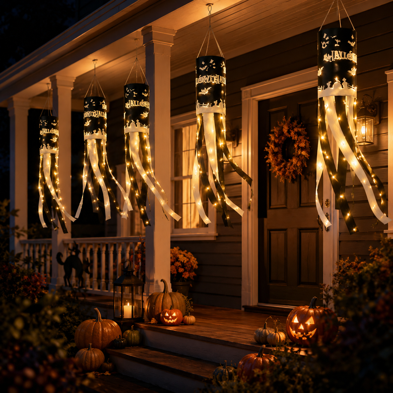 Halloween Hanging Windsock with Warm String Lights-HandPrint