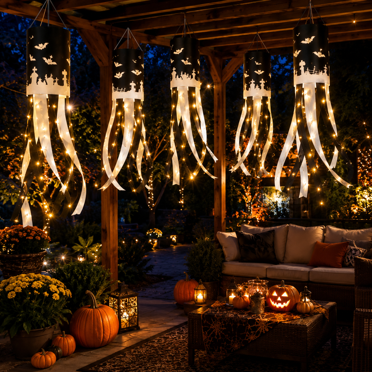 Halloween Hanging Windsock with Warm String Lights-HandPrint