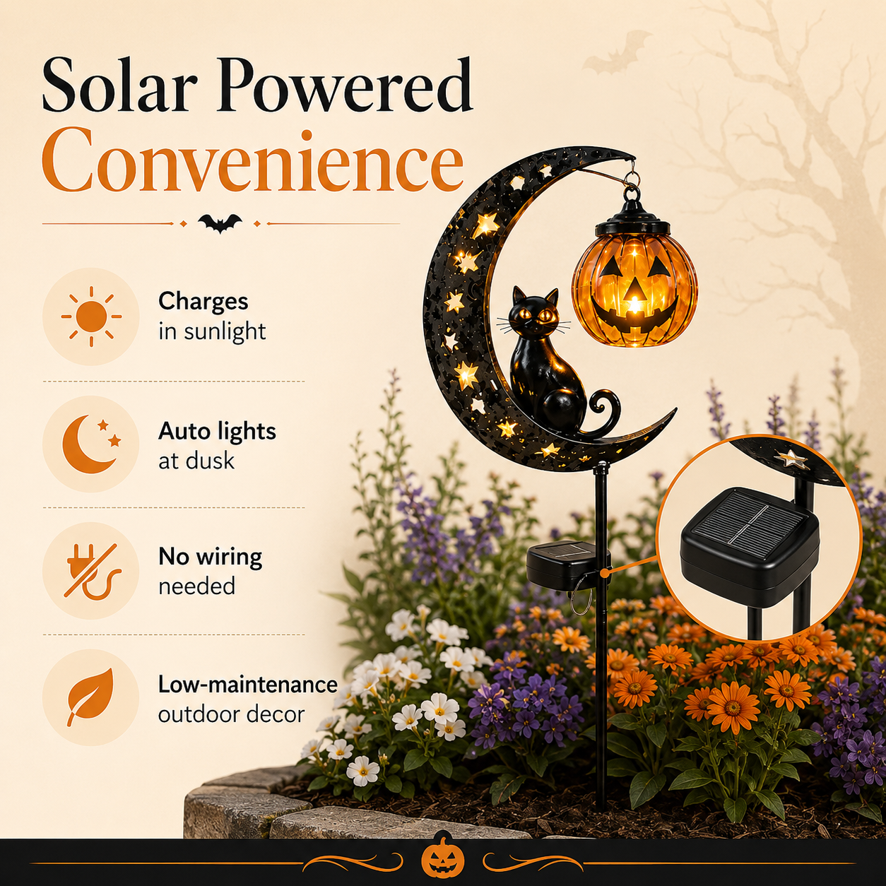 Solar Halloween Garden Stake Light with Cat and Pumpkin Lantern-HandPrint