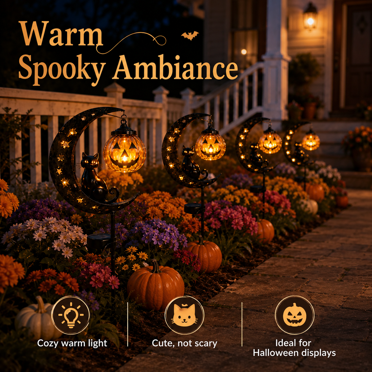 Solar Halloween Garden Stake Light with Cat and Pumpkin Lantern-HandPrint