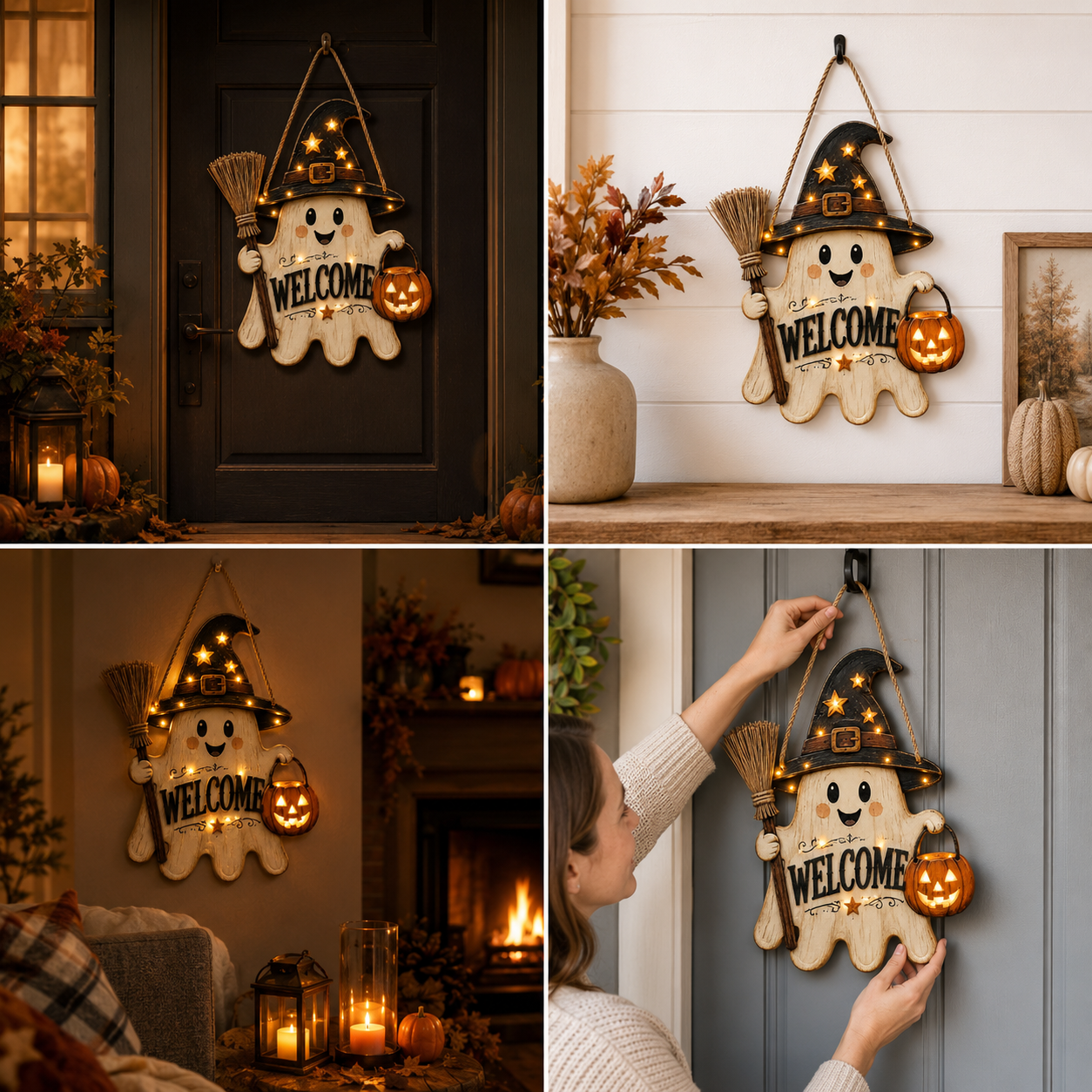 Lighted Ghost Witch Welcome Door Sign-HandPrint