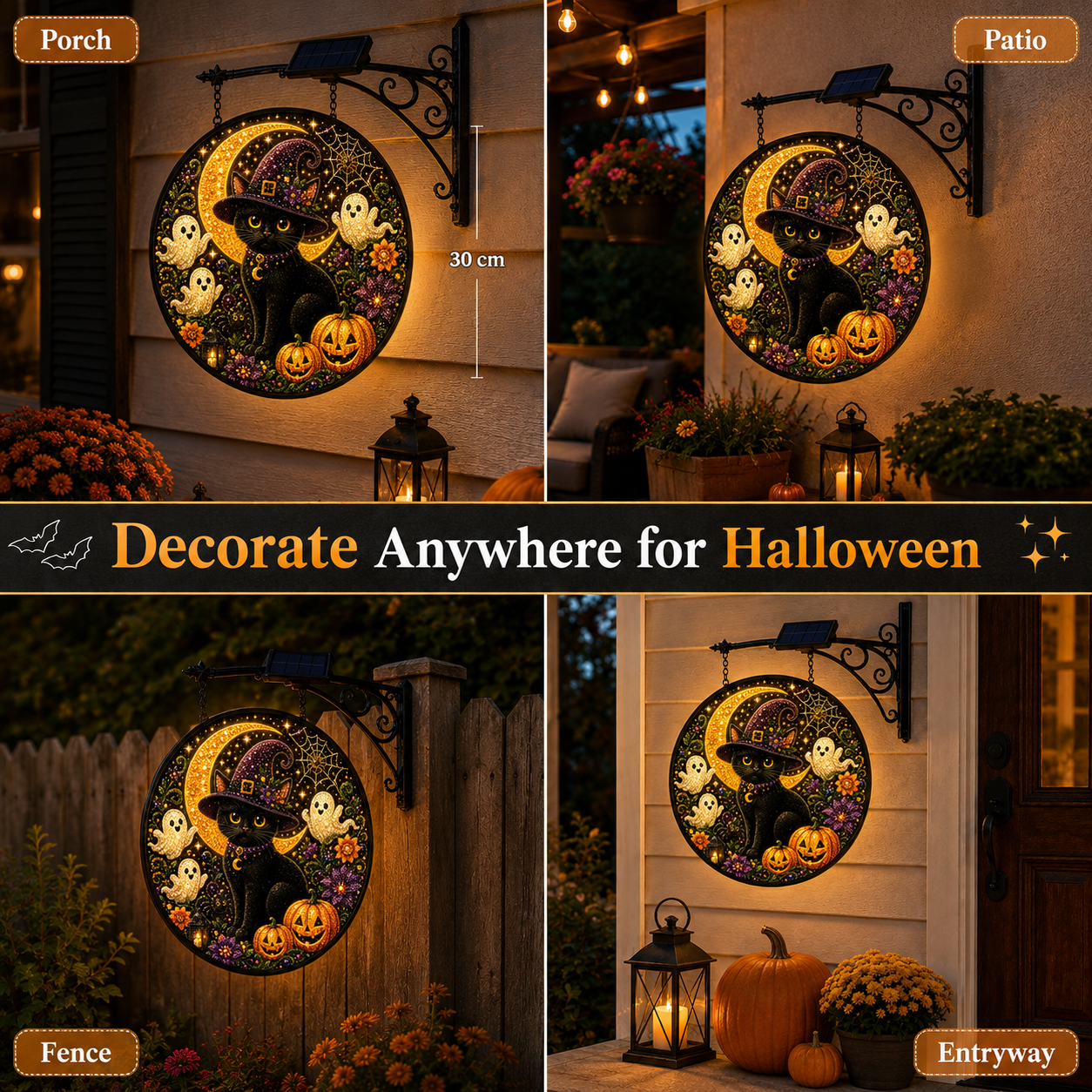Solar Lighted Halloween Cat Hanging Decor-HandPrint