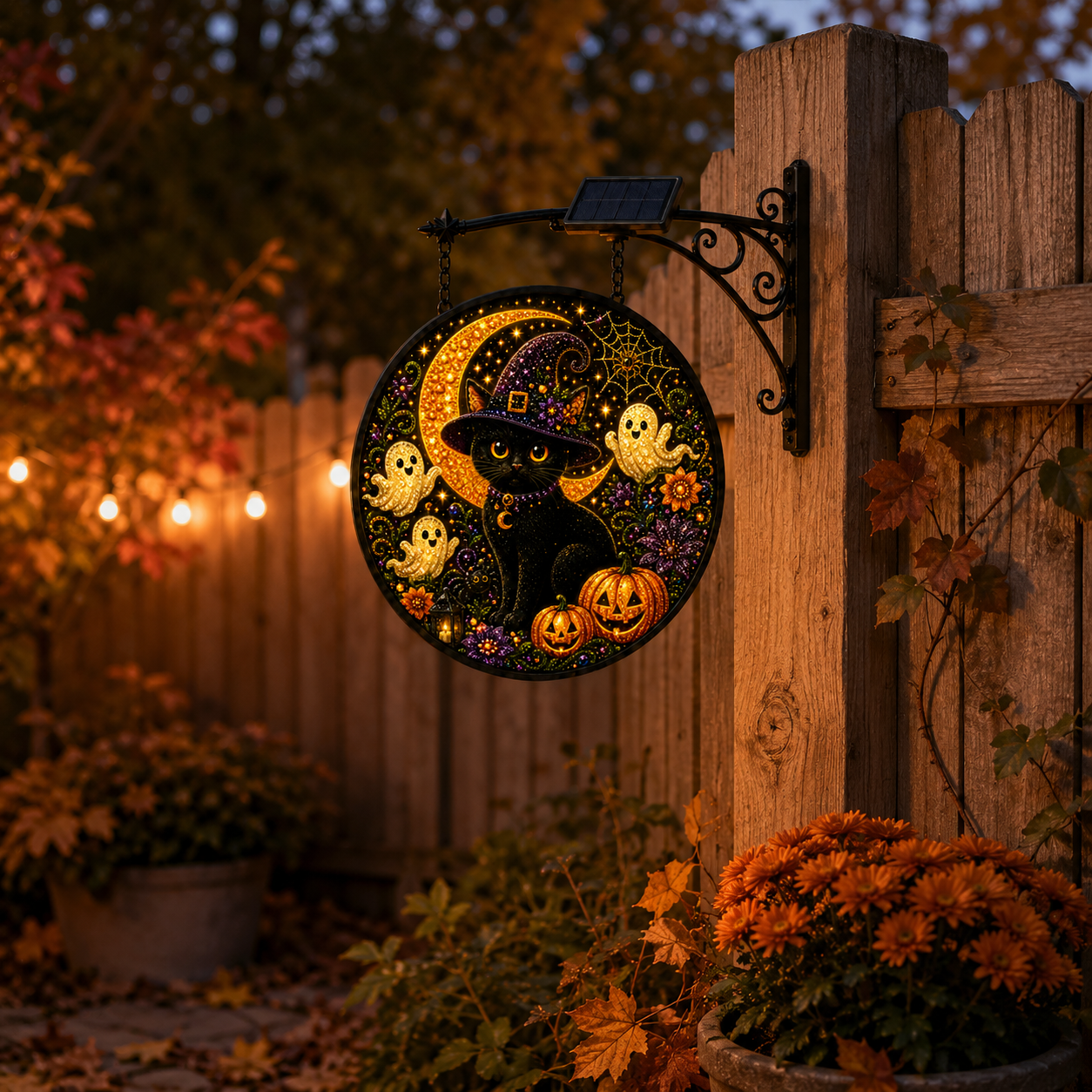 Solar Lighted Halloween Cat Hanging Decor-HandPrint