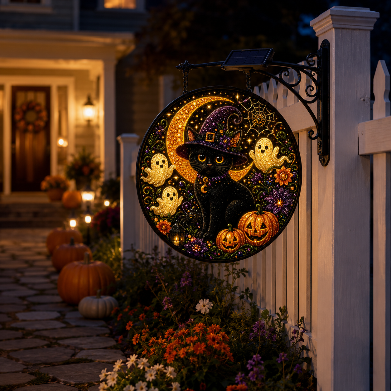 Solar Lighted Halloween Cat Hanging Decor-HandPrint