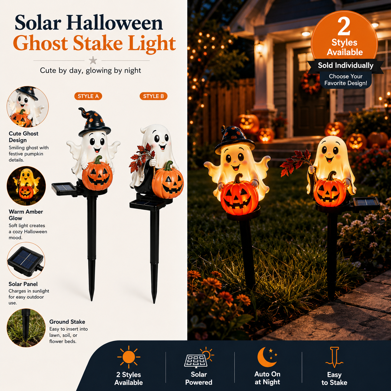 Solar Ghost Pumpkin Stake Light-HandPrint