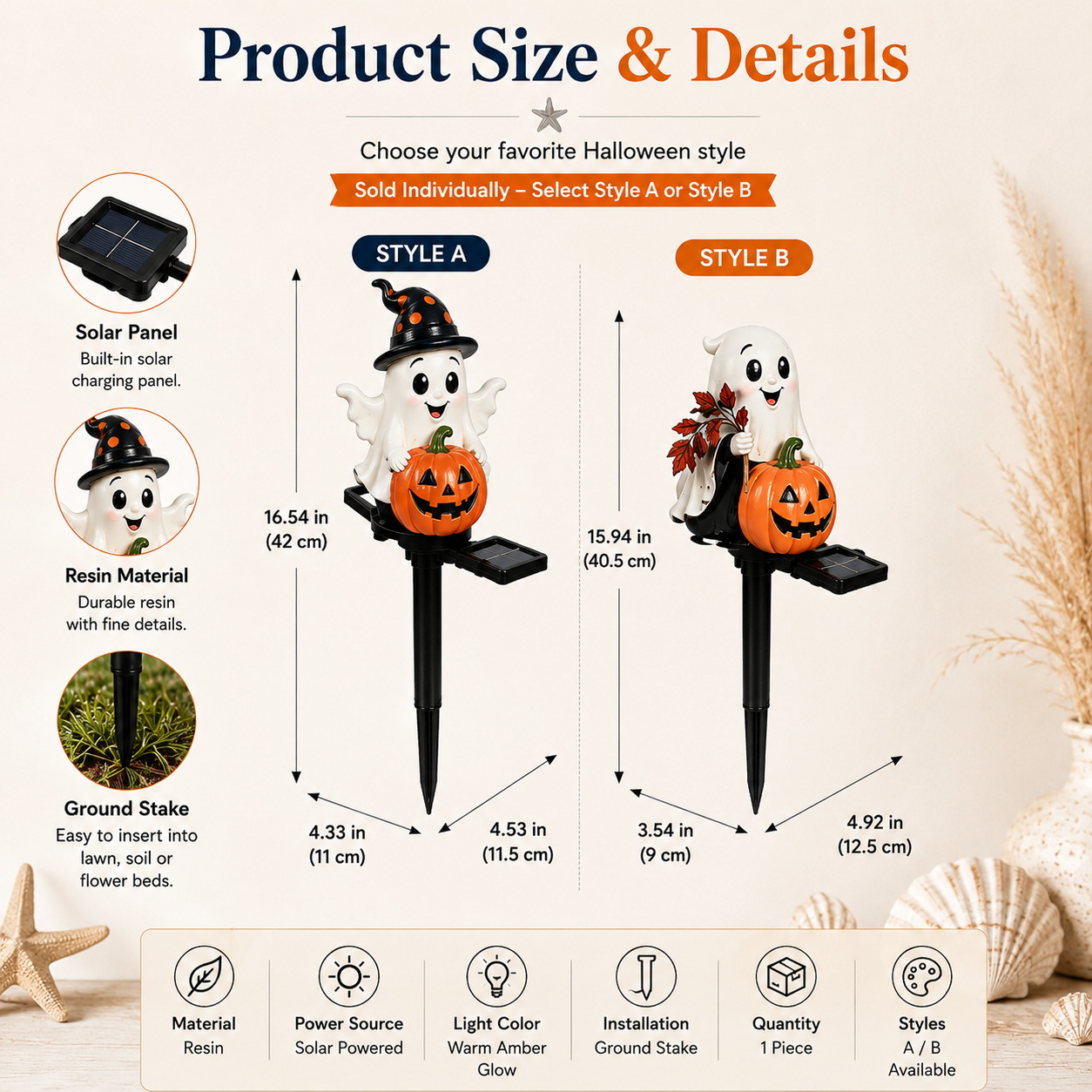 Solar Ghost Pumpkin Stake Light-HandPrint