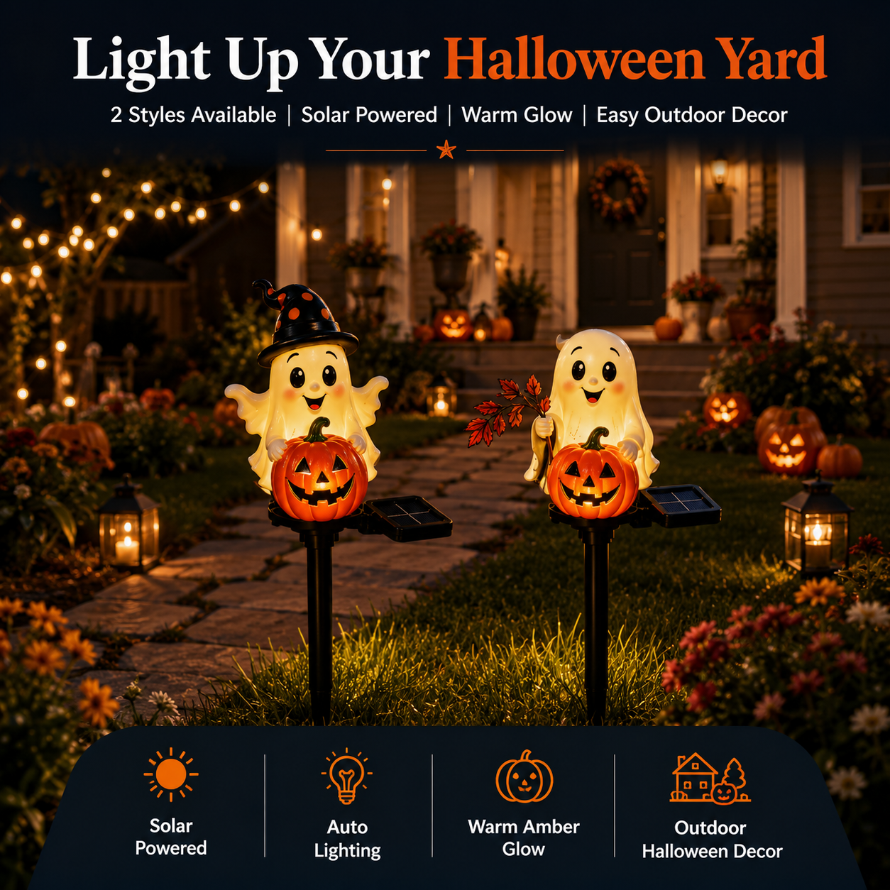 Solar Ghost Pumpkin Stake Light-HandPrint