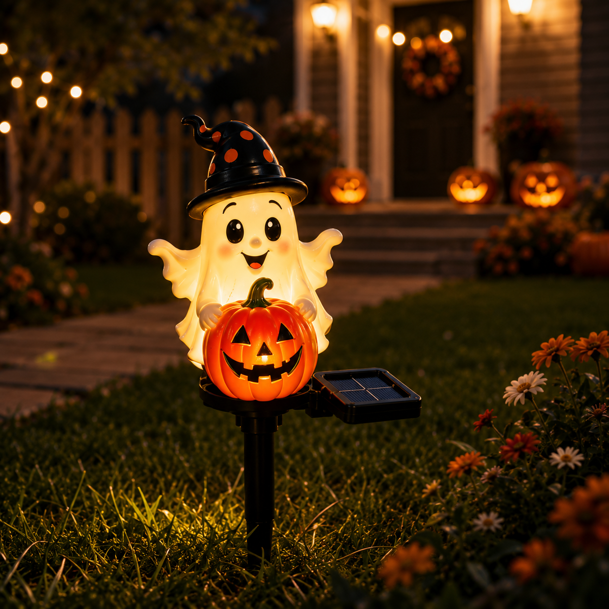 Solar Ghost Pumpkin Stake Light-HandPrint