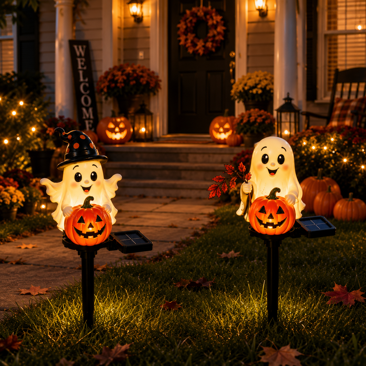Solar Ghost Pumpkin Stake Light-HandPrint