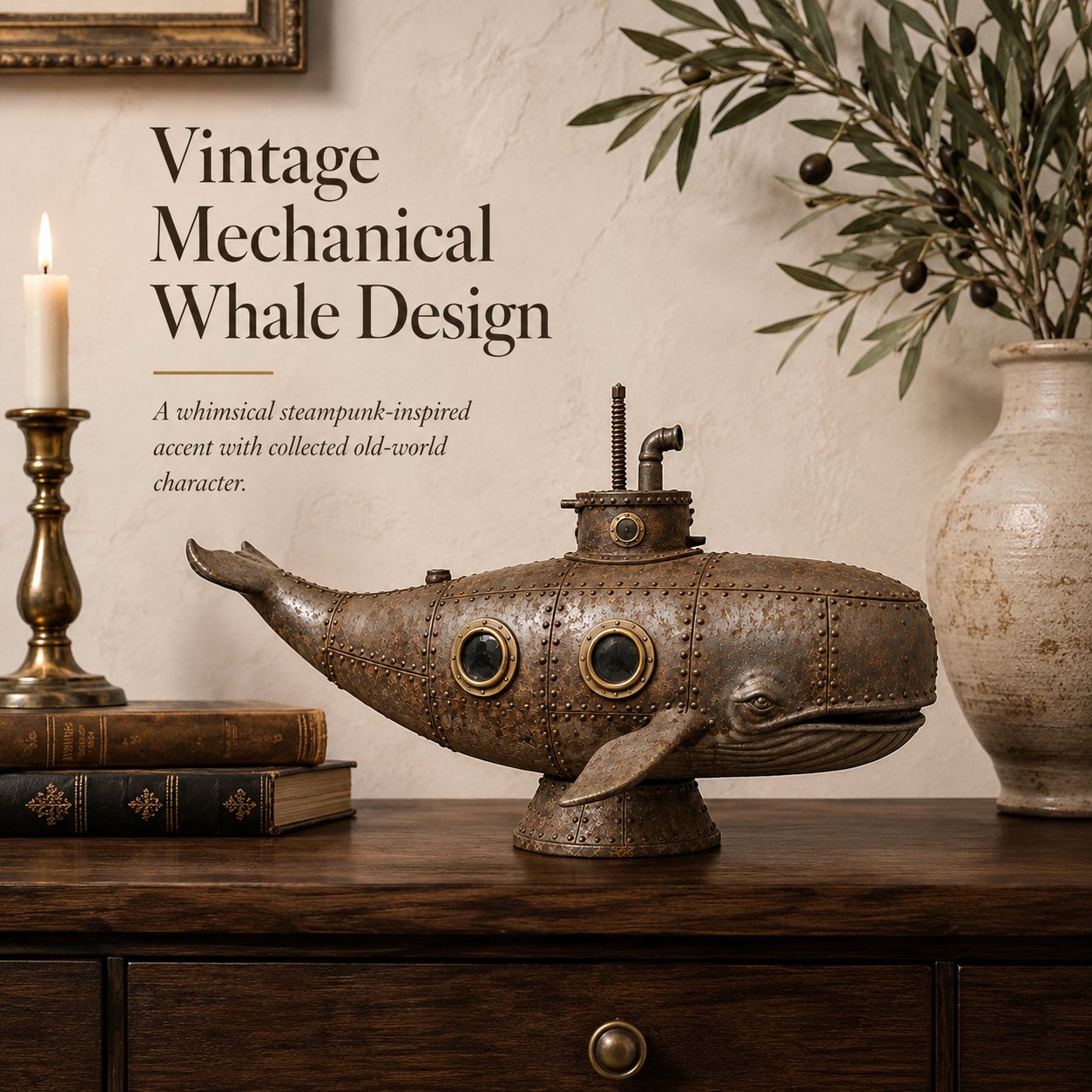 Vintage Mechanical Whale Sculpture-HandPrint